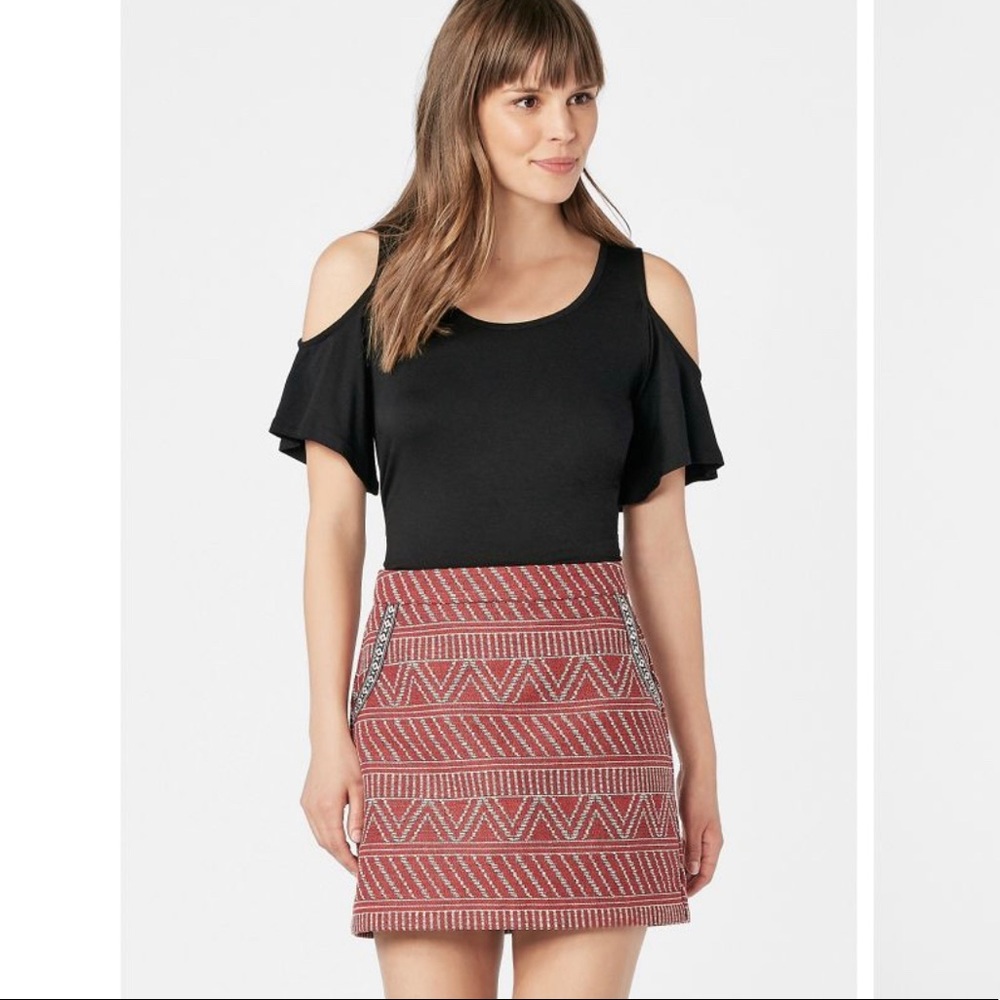 Justfab Red Detailed Jacquard A-line Skirt